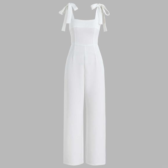 Cider White Tie Shoulder Jumpsuit with Wide-Leg Design - Picture 1 of 9